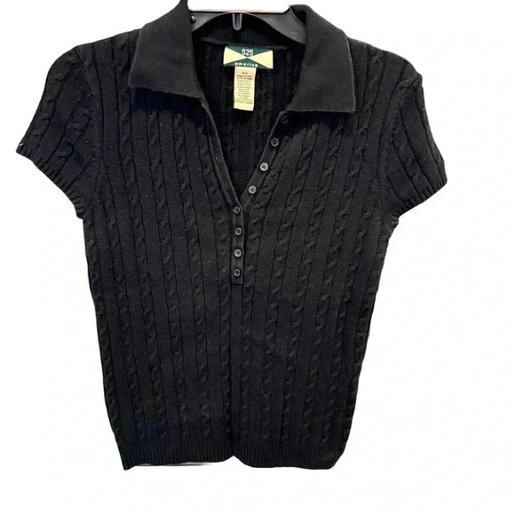 525 America Revolve Brand Women’s Cable Knit Polo Sweater Size M Black - Picture 1 of 7